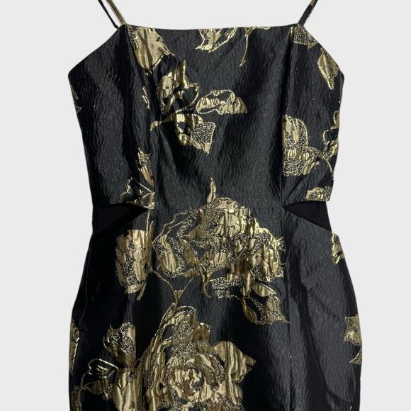 Lulus Charming Beauty XS Black Gold Floral Maxi Dress Wedding Guest V-Neck - Picture 5 of 11